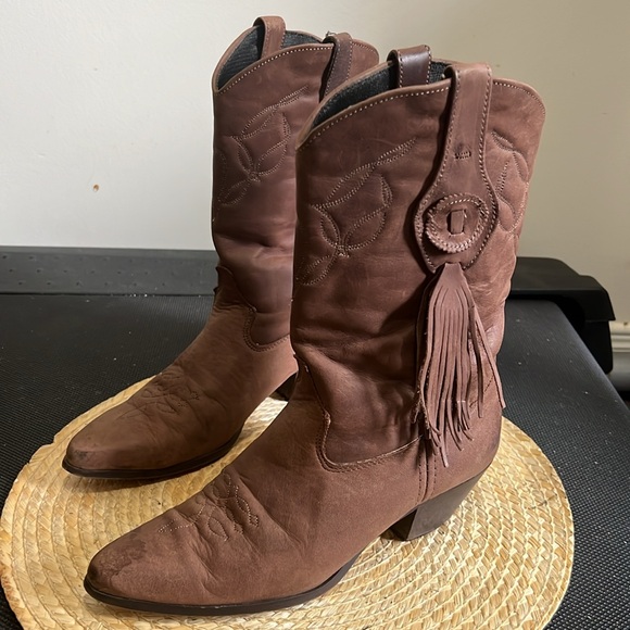 Laredo Nubtuck Leather Western Cowgirl Fringe Boots Size 8.5 - Picture 11 of 12